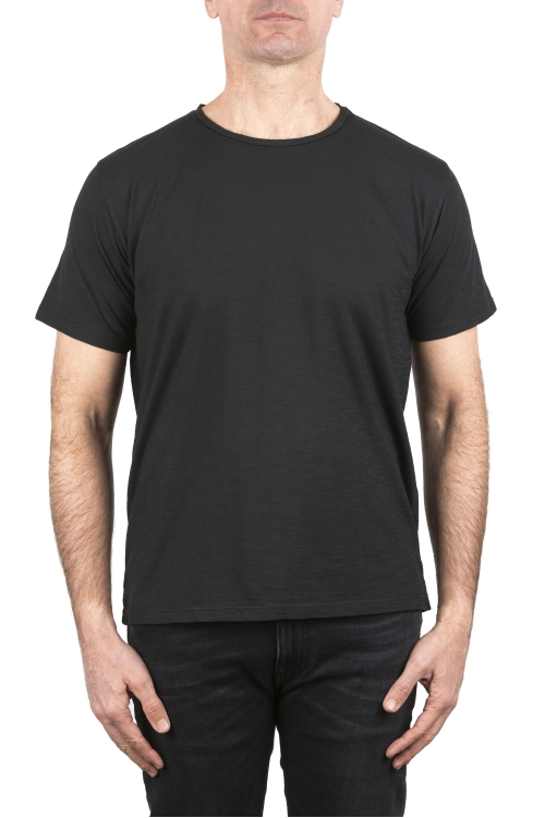 SBU 05012_24SS T-shirt girocollo aperto in cotone fiammato nero 01