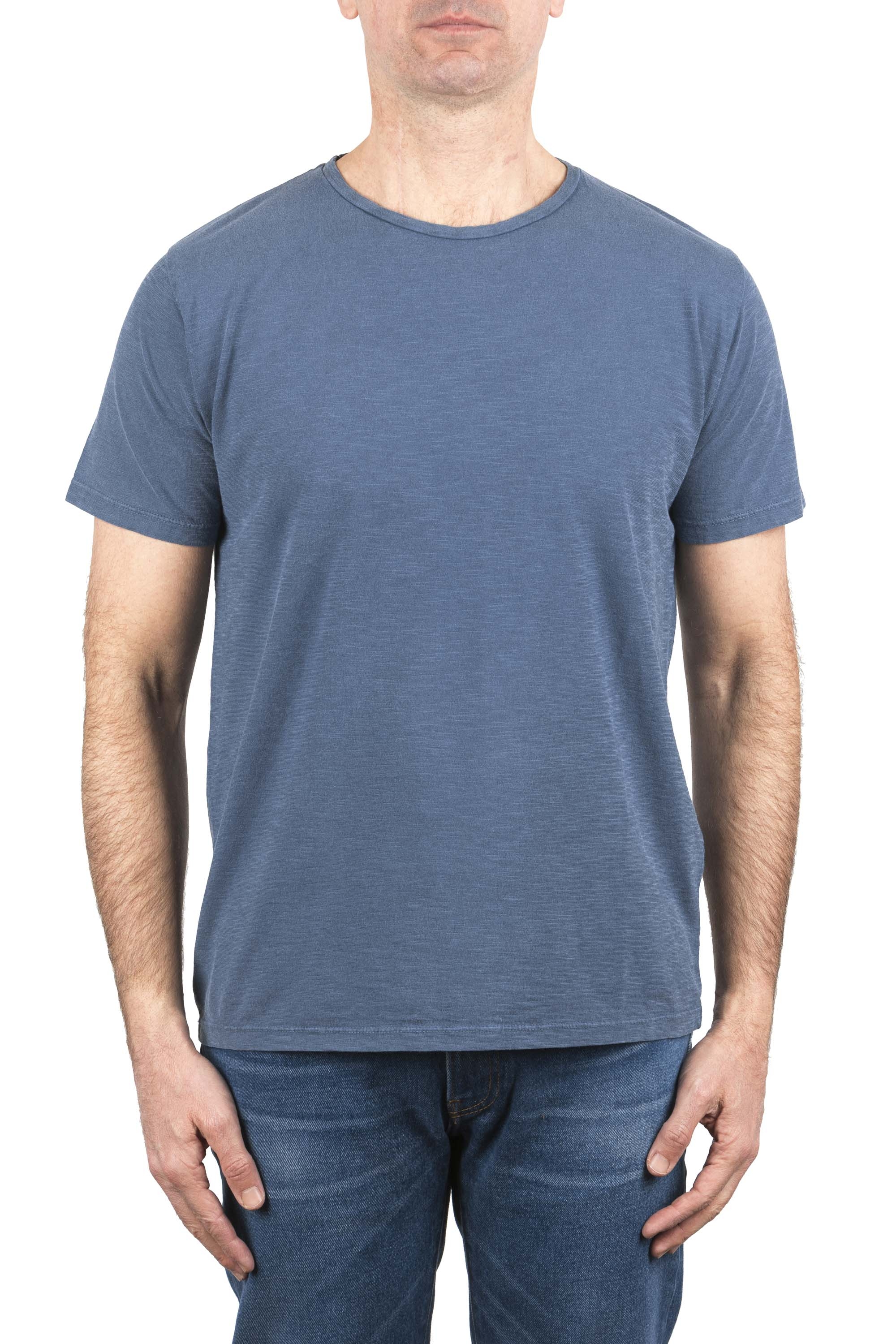 SBU 05017_24SS T-shirt girocollo aperto in cotone fiammato blu indaco 01