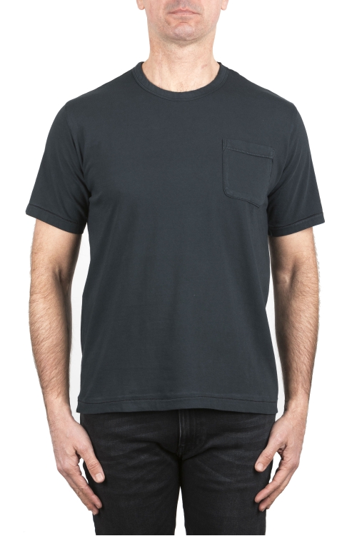 SBU 05026_24SS T-shirt col rond en coton bleu pétrole avec poche plaquée 01