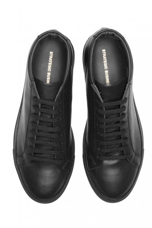 SBU 05049_24SS Mid top lace up sneakers in black calfskin leather 01