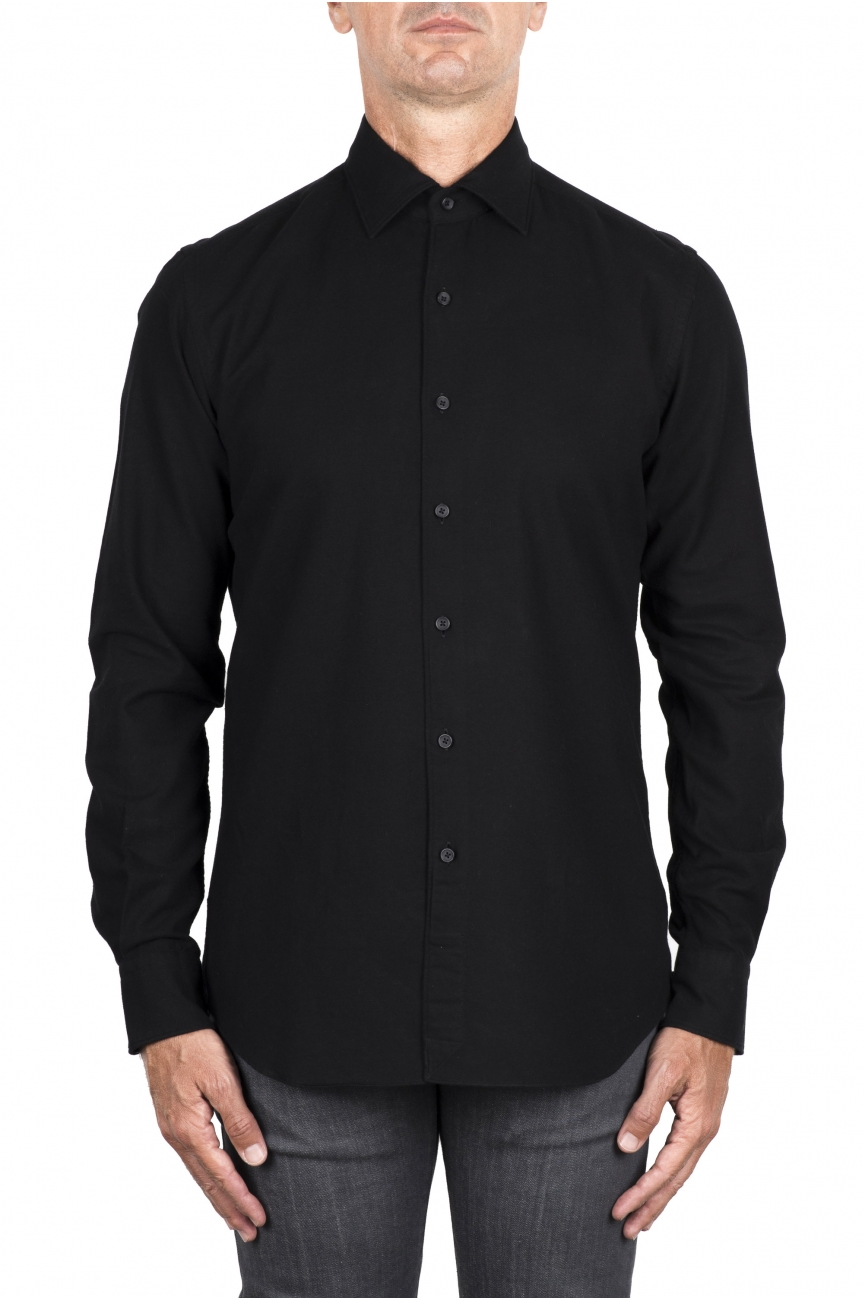 SBU 05785_AW Plain soft cotton black flannel shirt 01
