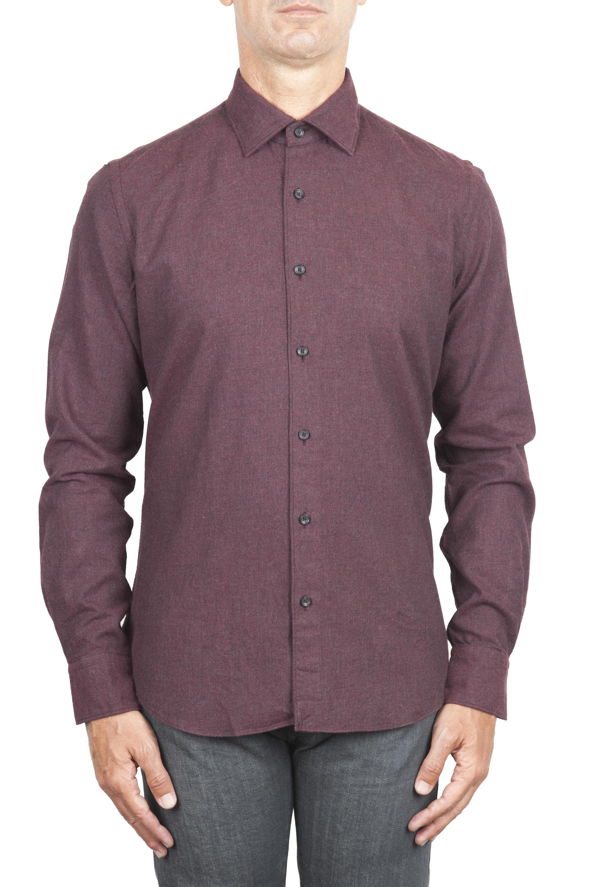 SBU 05789_AW Plain soft cotton bordeaux flannel shirt 01