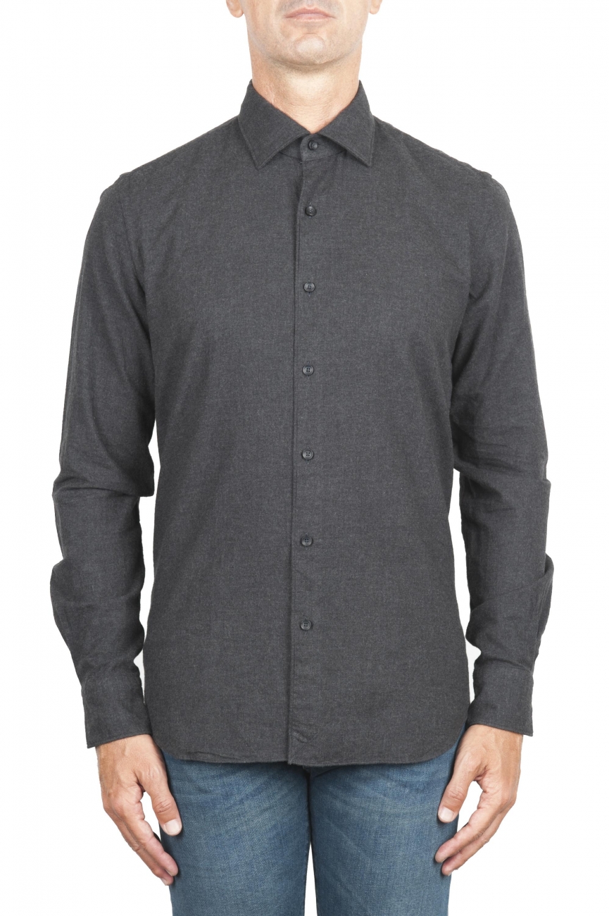 SBU 05790_AW Plain soft cotton grey flannel shirt 01