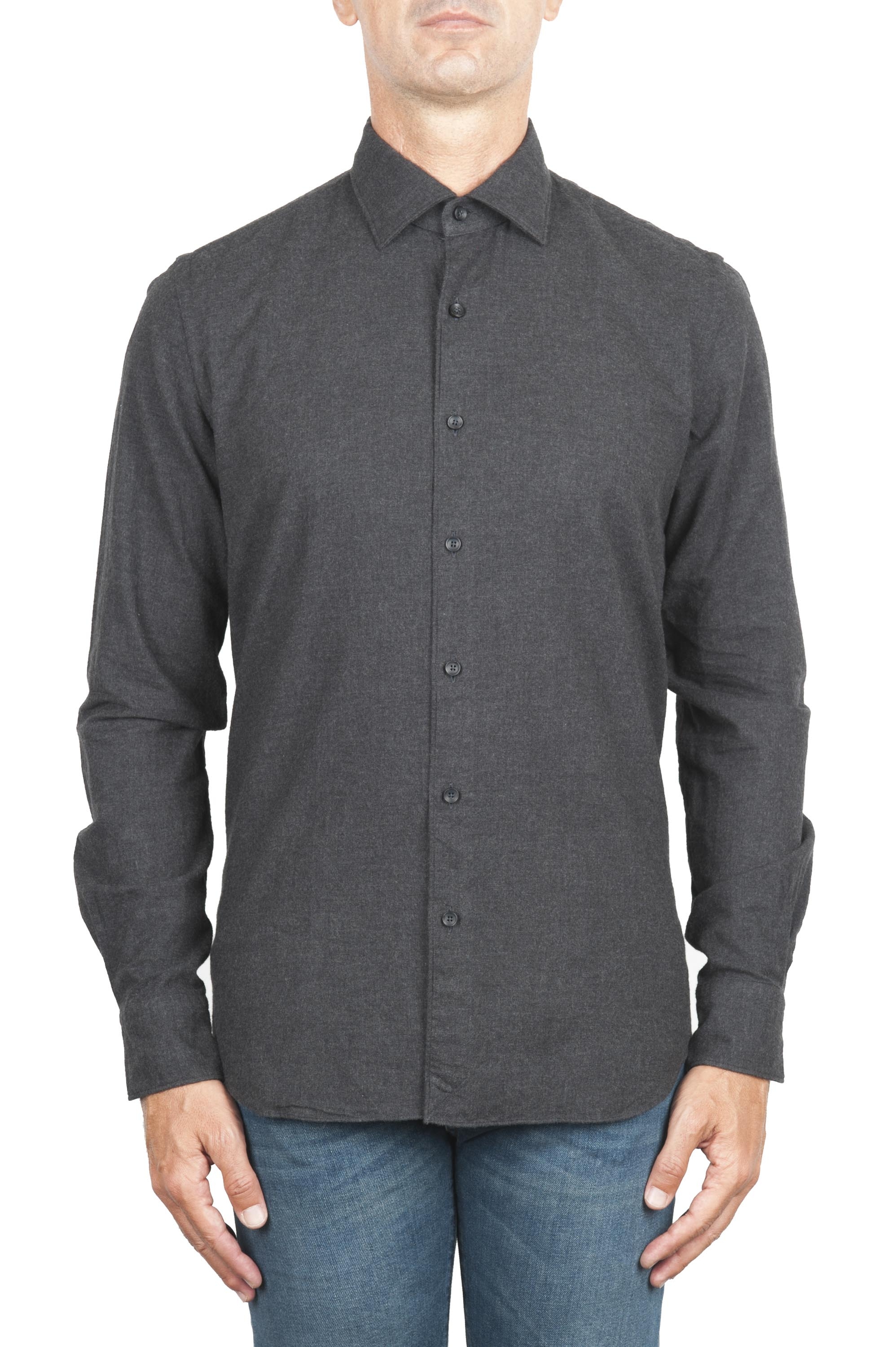SBU 05790_AW Plain soft cotton grey flannel shirt 01