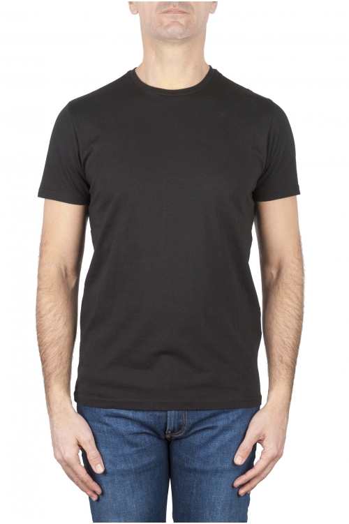 SBU 01165 Clásica camiseta de cuello redondo negra manga corta de algodón 04