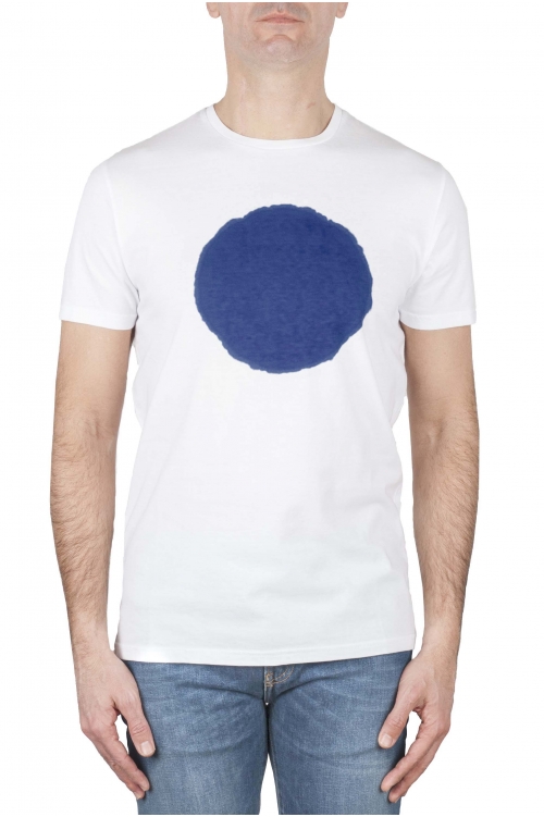 SBU 01167 T-shirt girocollo classica a maniche corte in cotone grafica stampata blu e bianca 01