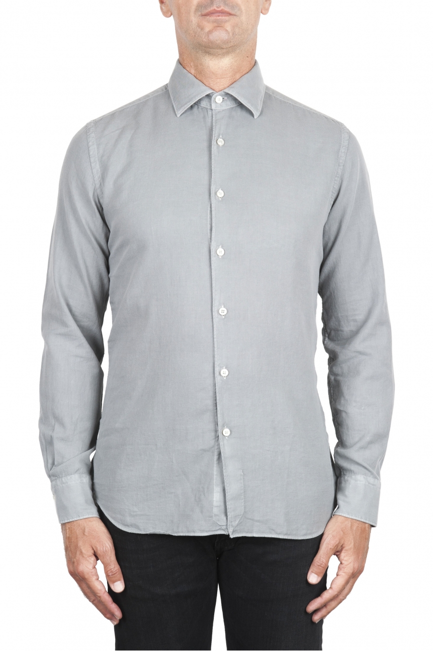 SBU 06132_SS Camicia in twill di cotone grigio perla 01