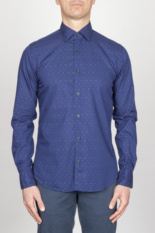 SBU - Strategic Business Unit - Classic Point Collar Blue Micro Pattern Madras Cotton Shirt