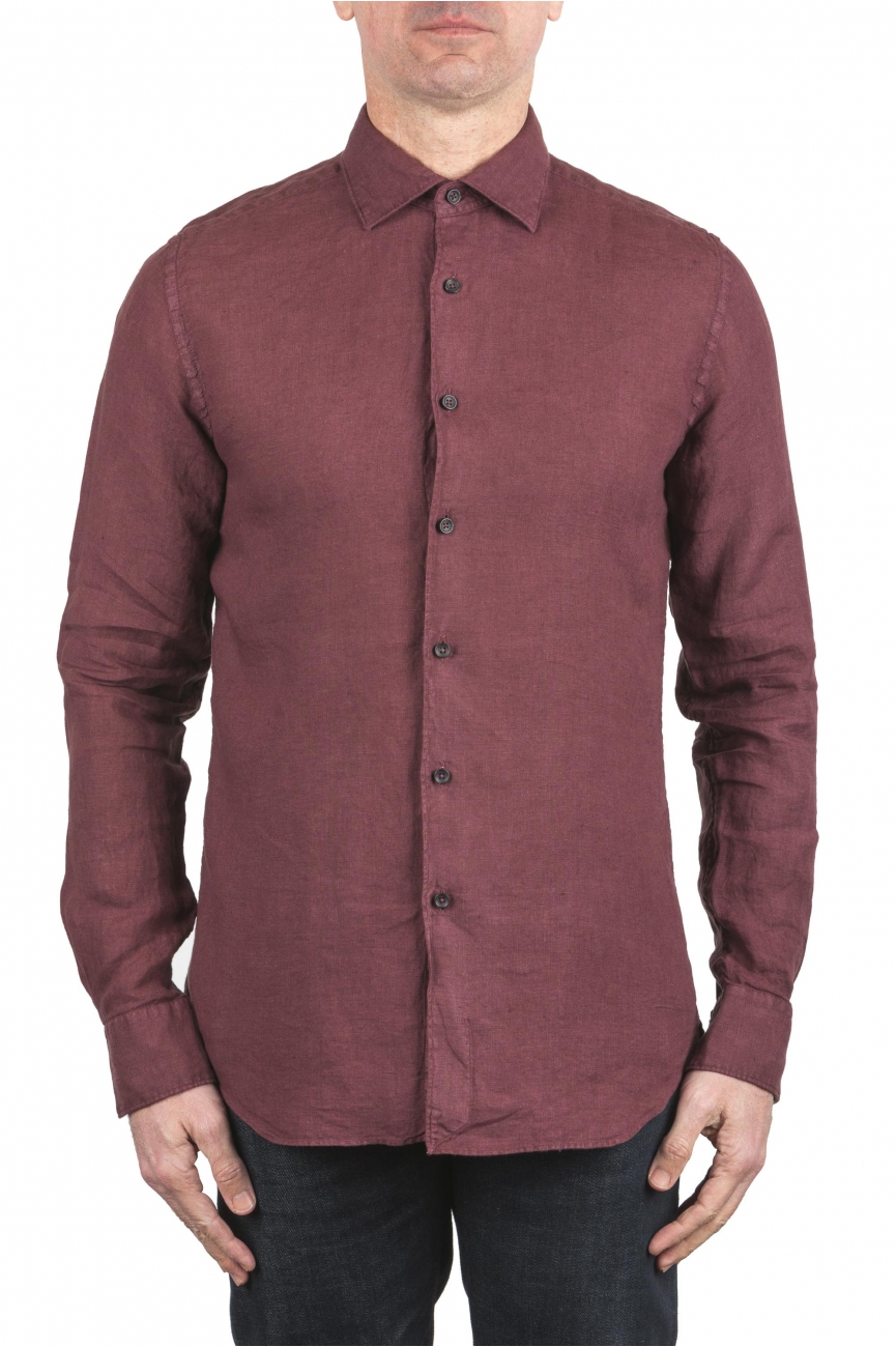SBU 06150_SS Camicia classica in lino bordeaux 01