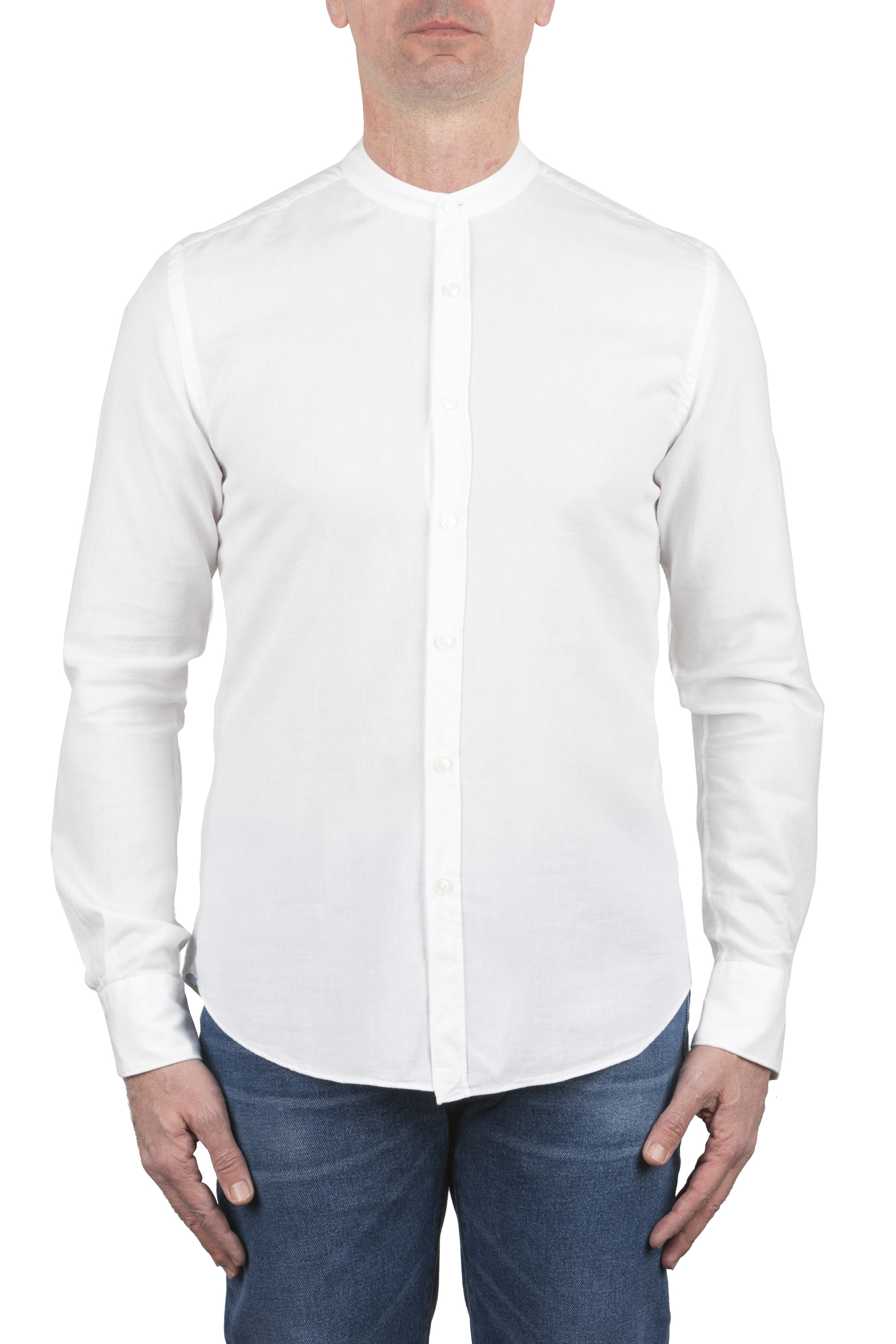 SBU 06159_SS Camicia con collo coreano in cotone bianca 01