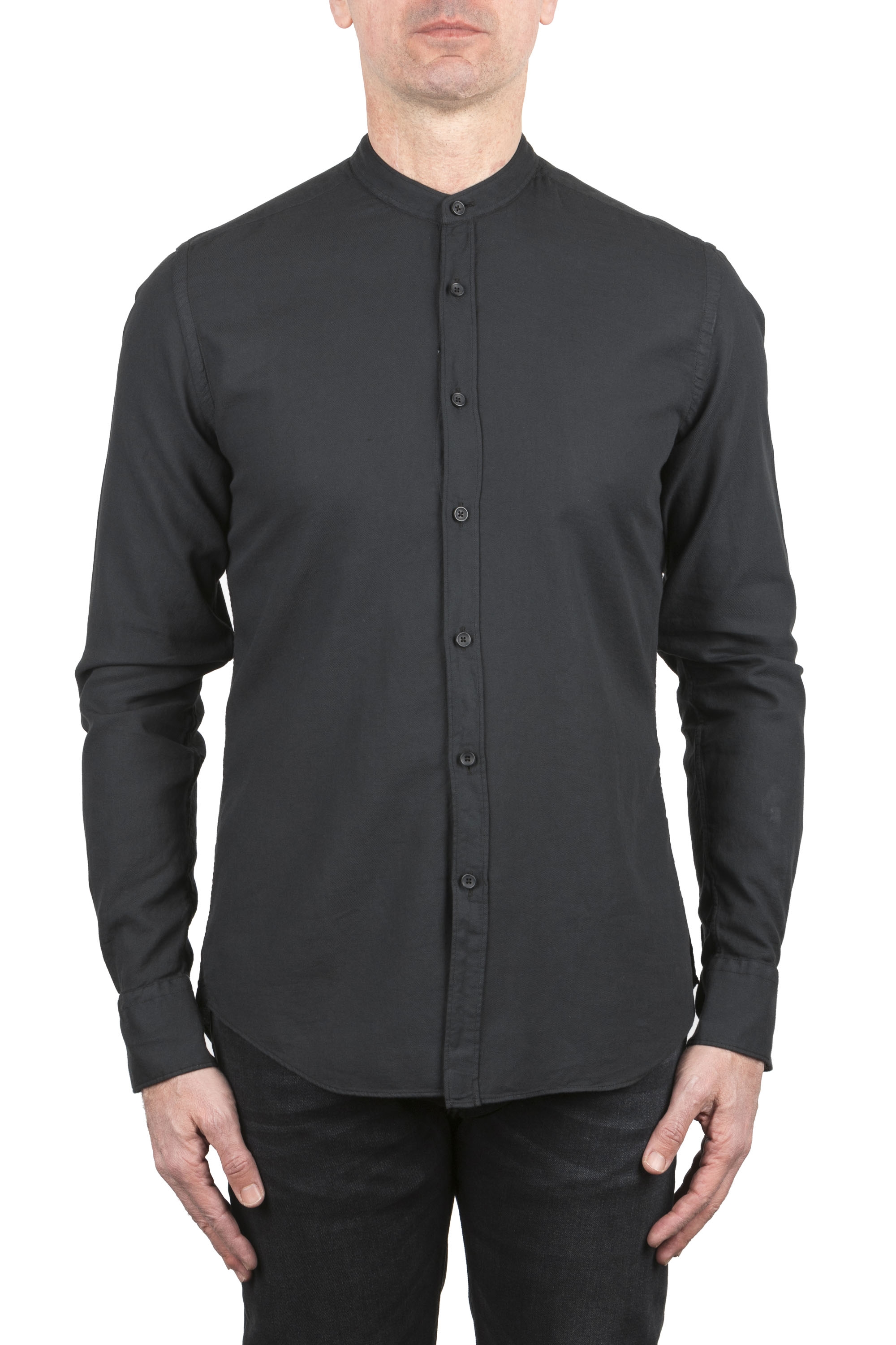 SBU 06161_SS Camicia con collo coreano in cotone nera 01