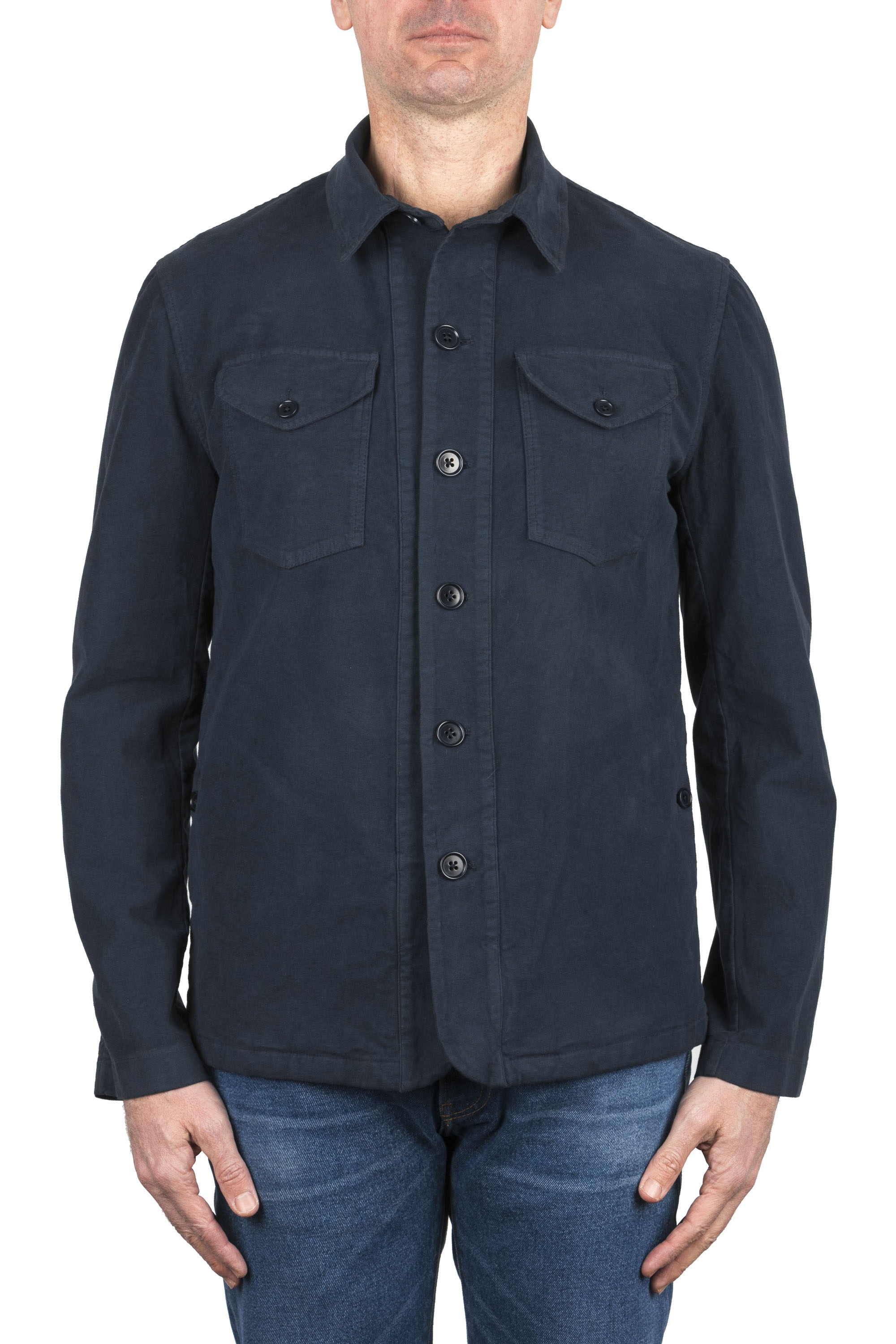 SBU 06184_SS Camicia in cotone navy blu 01
