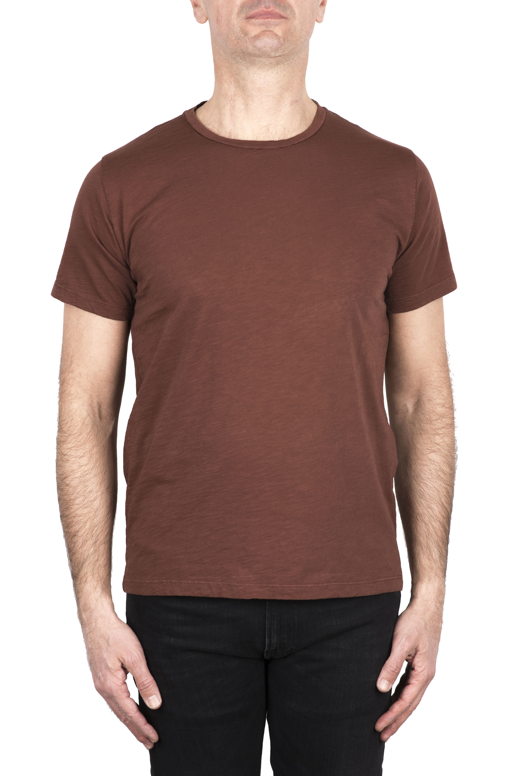 SBU 06268_SS T-shirt col rond en coton flammé marron rouille 01