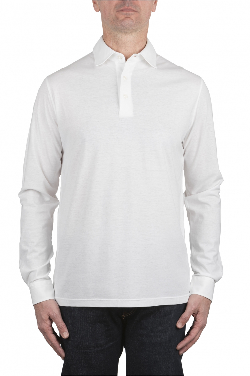 SBU 06319_SS Polo in cotone leggero a maniche lunghe bianca 01
