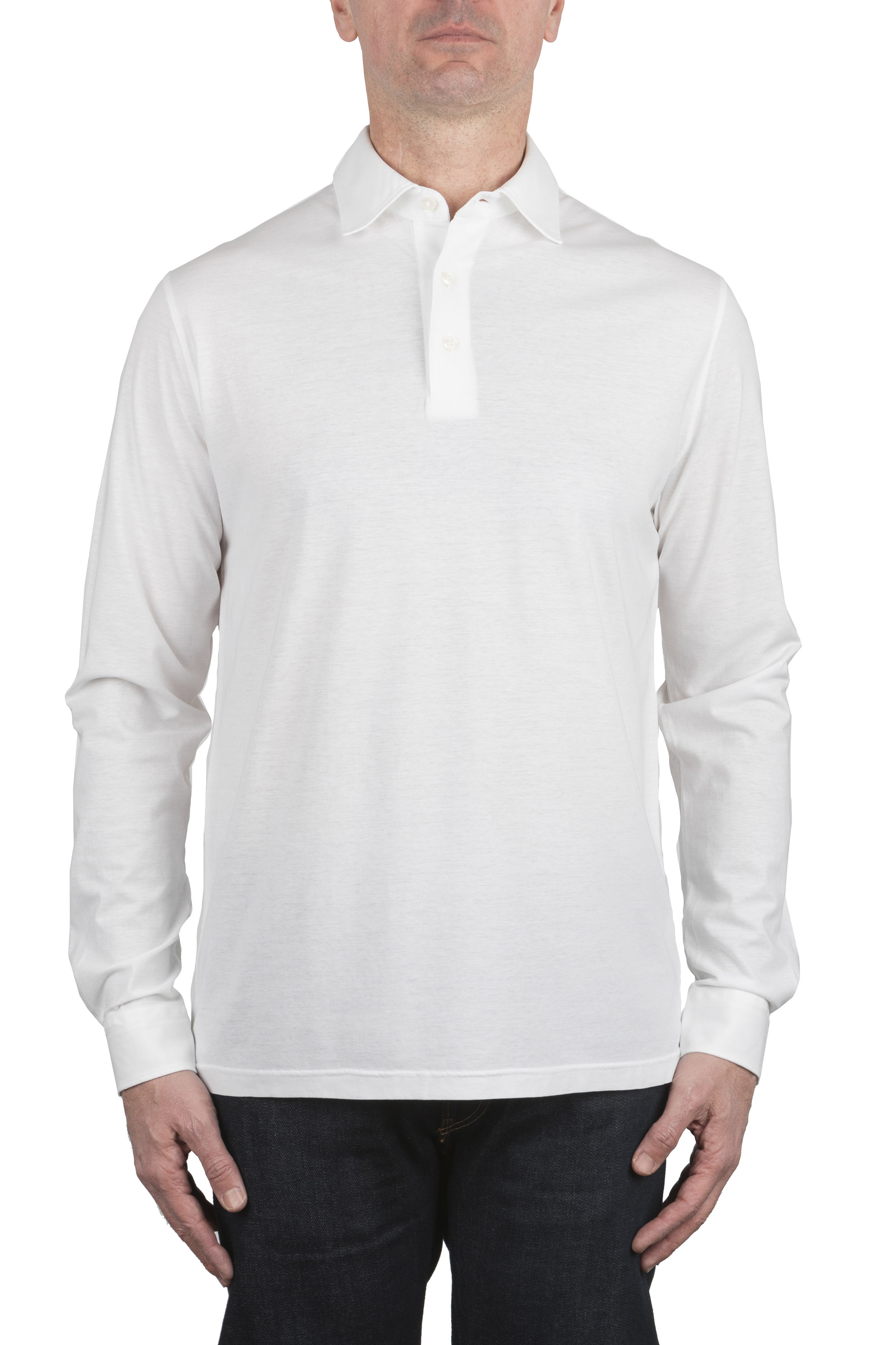 SBU 06319_SS Polo in cotone leggero a maniche lunghe bianca 01