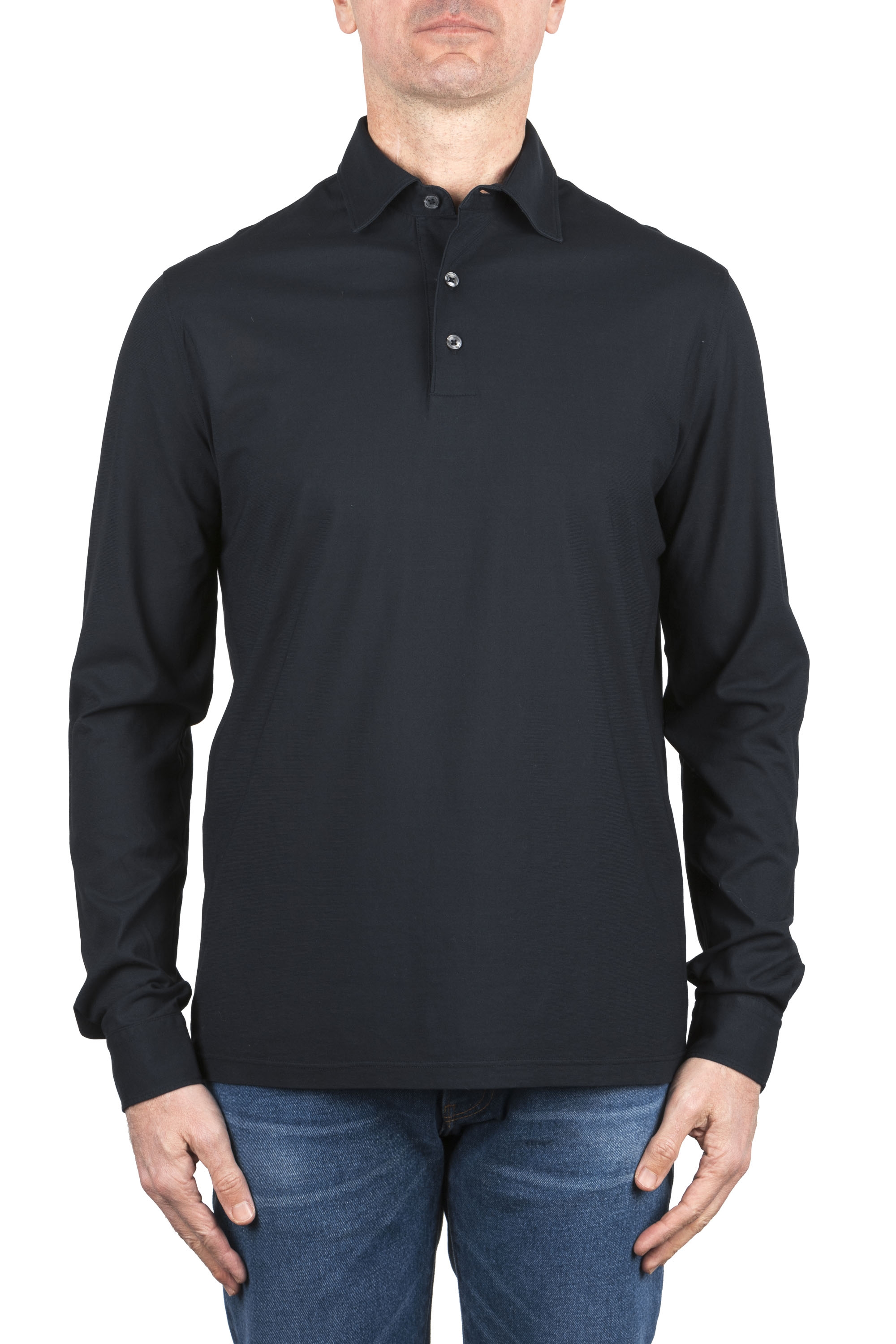 SBU 06323_SS Polo in cotone leggero a maniche lunghe blu navy 01