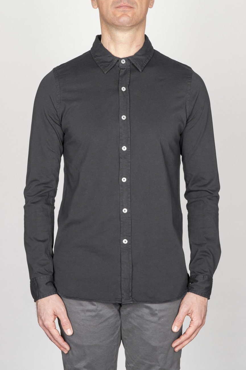 SBU - Strategic Business Unit - Classic Point Collar Black Cotton Jersey Shirt