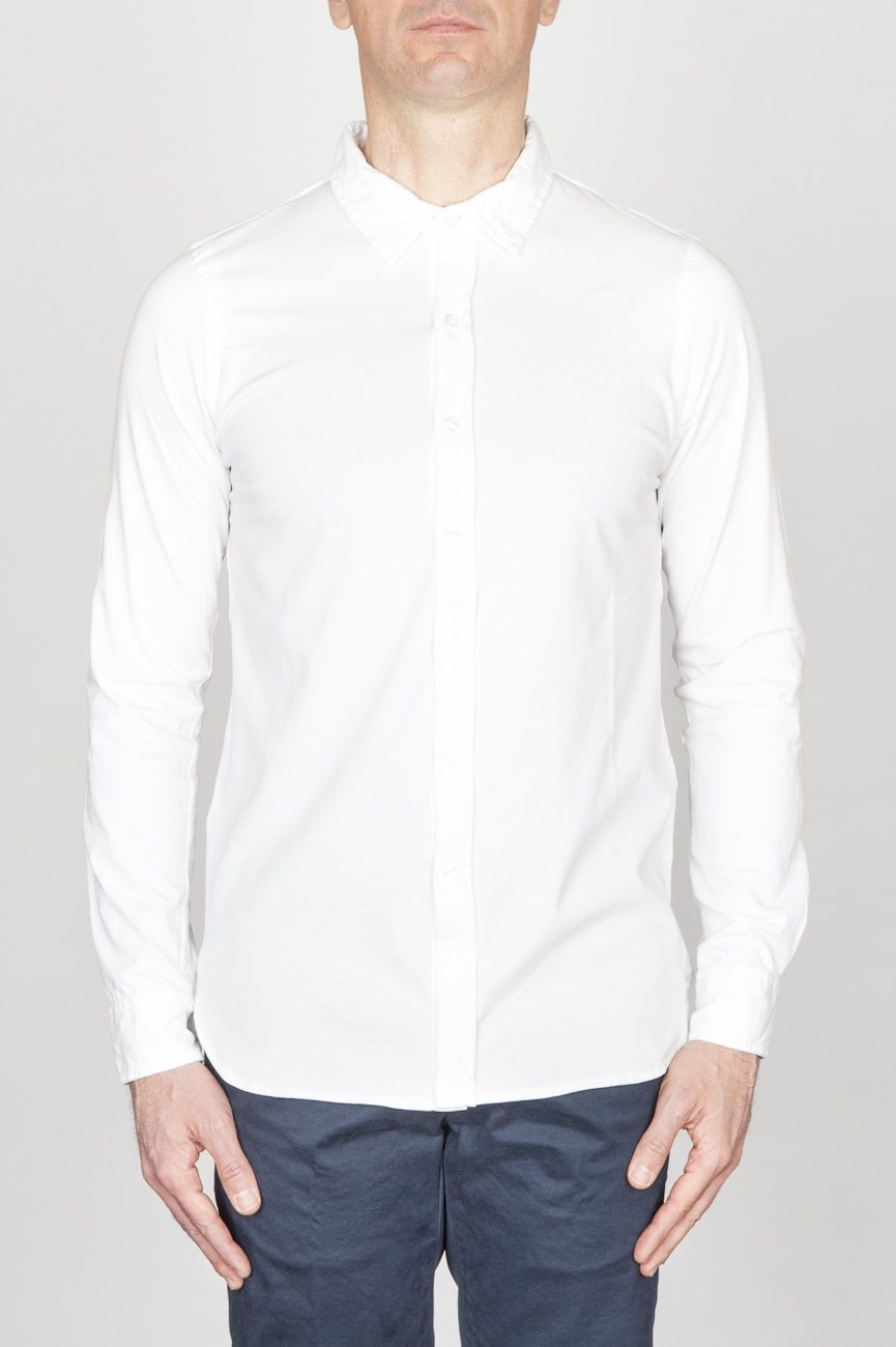 SBU - Strategic Business Unit - Classic Point Collar White Cotton Jersey Shirt