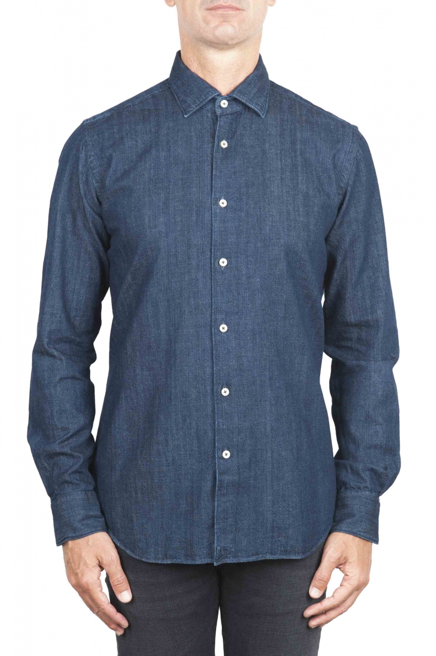 SBU 01301 Camisa denim teñida en azul índigo natural puro 01