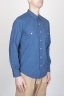 Camicia Texana Western In Cotone Chambray Blue Indaco