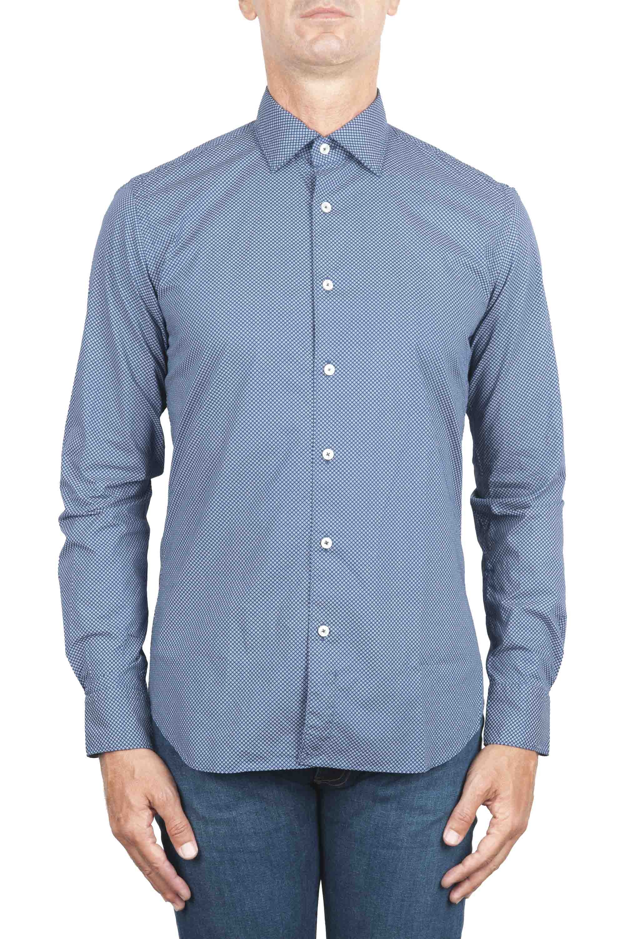 SBU 01303 幾何学模様の青い綿のシャツ 01