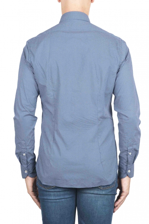 SBU 01303 Geometric printed pattern blue cotton shirt 01