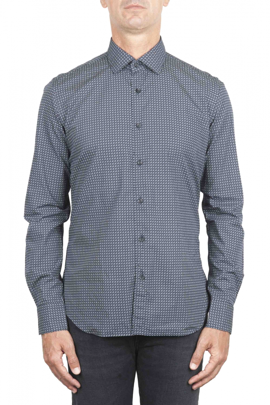 SBU 01304 Camisa de algodón estampado geométrico azul marino 01