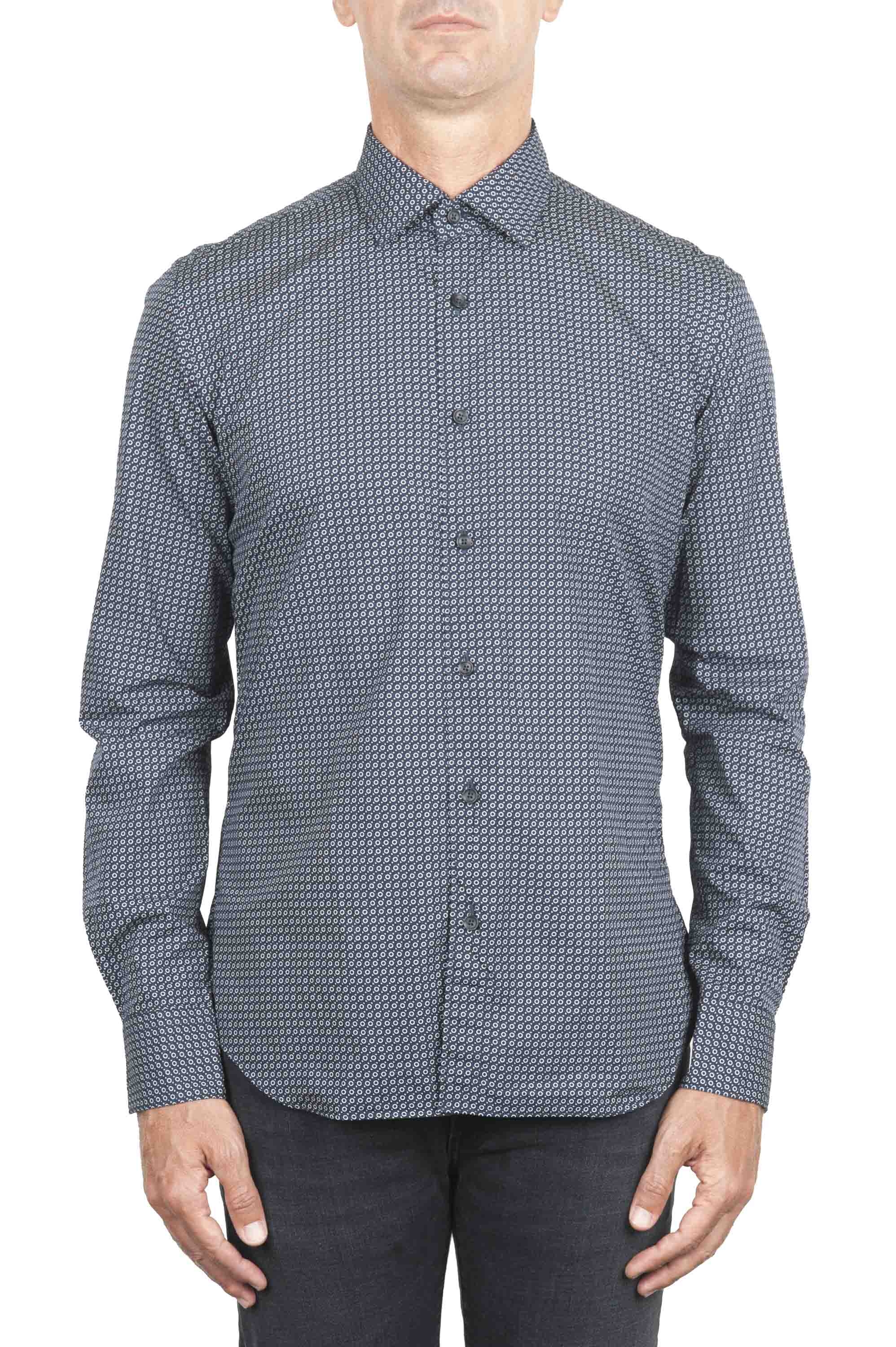 SBU 01304 幾何学模様の紺色のコットンシャツ 01
