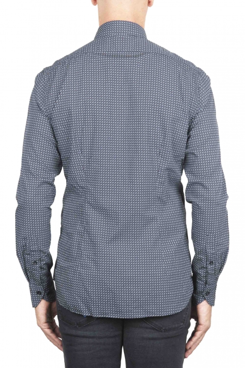 SBU 01304 Geometric printed pattern navy blue cotton shirt 01