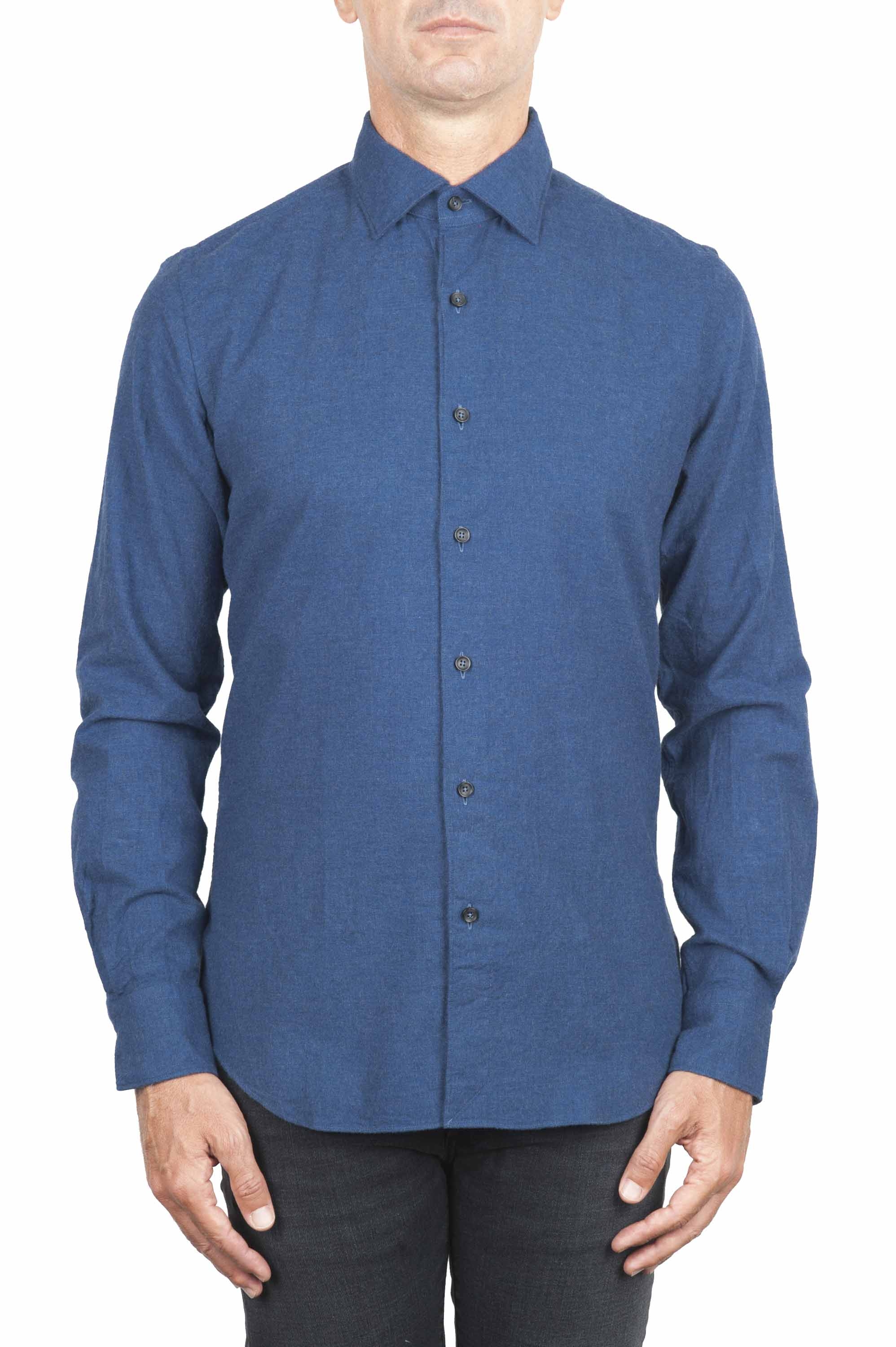 SBU 01308 Plain soft cotton indigo flannel shirt 01