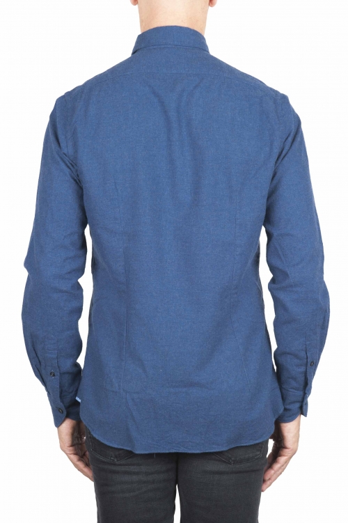 SBU 01308 Plain soft cotton indigo flannel shirt 01