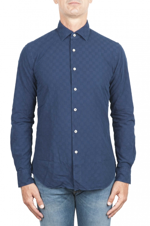 SBU 01313 Pure indigo dyed embossed cotton shirt 01