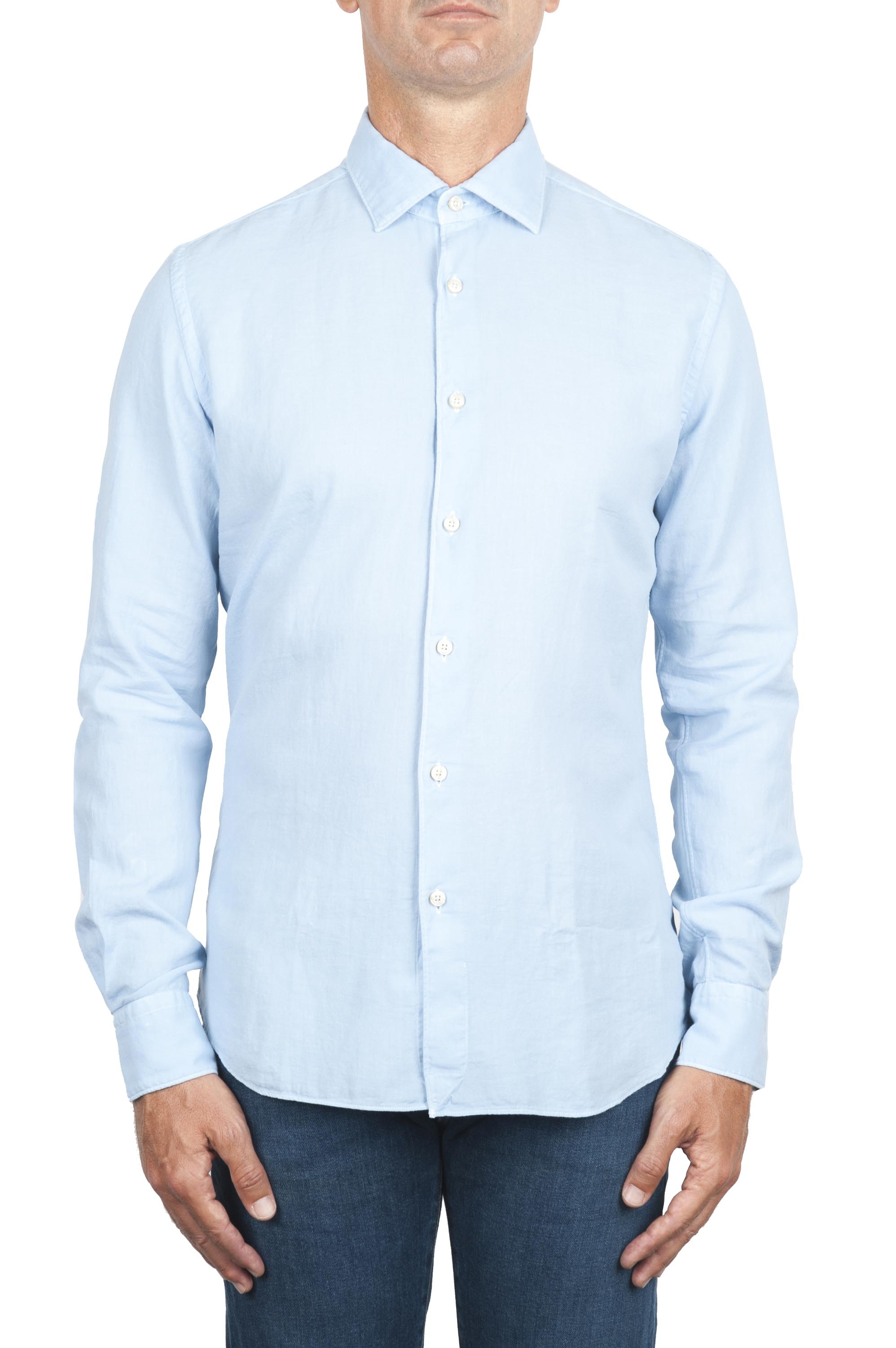 SBU 01314 Camisa de sarga de algodón azul 01