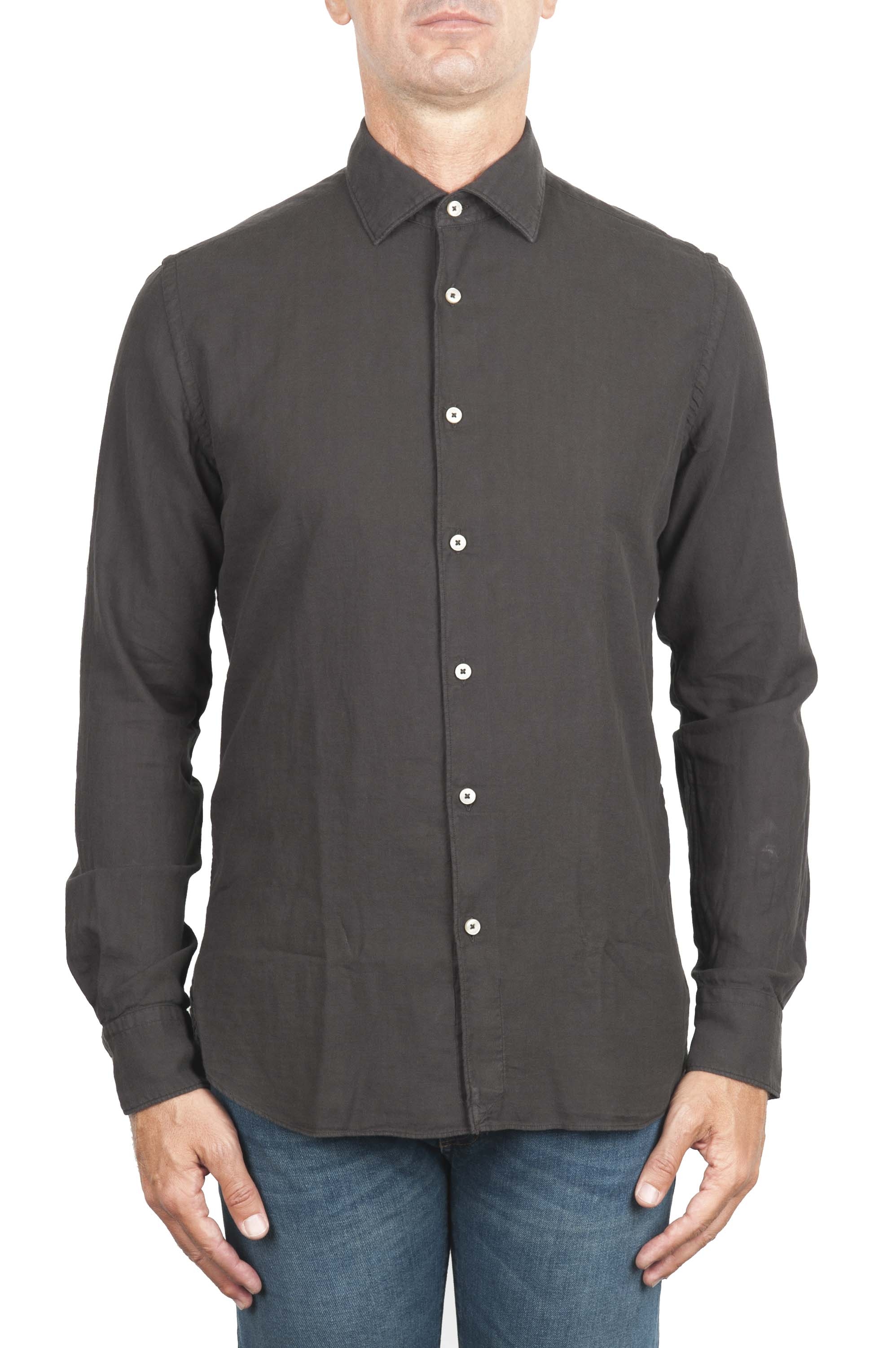 SBU 01317 Brown cotton twill shirt 01