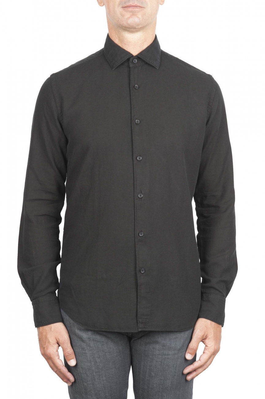 SBU 01318 Black cotton twill shirt 01