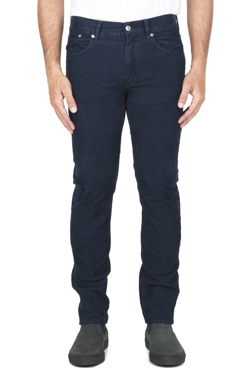 SBU 01456 Jeans elasticizzato in velluto millerighe a coste sovratinto prelavato blu 01