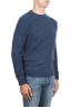 SBU 01468 Blue crew neck sweater in boucle merino wool extra fine 02