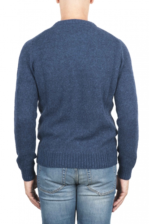 SBU 01468 Suéter azul de cuello redondo en lana boucle merino extra fina 01