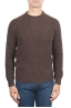 SBU 01469 Brown crew neck sweater in boucle merino wool extra fine 01