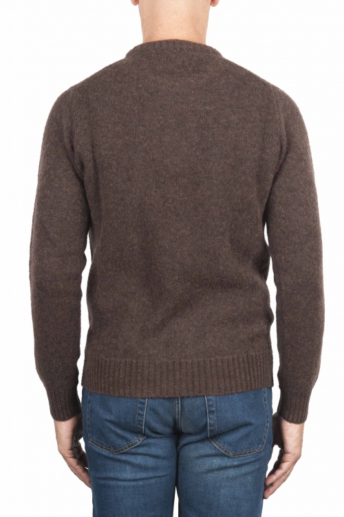SBU 01469 Suéter marrón de cuello redondo en lana boucle merino extra fina 01