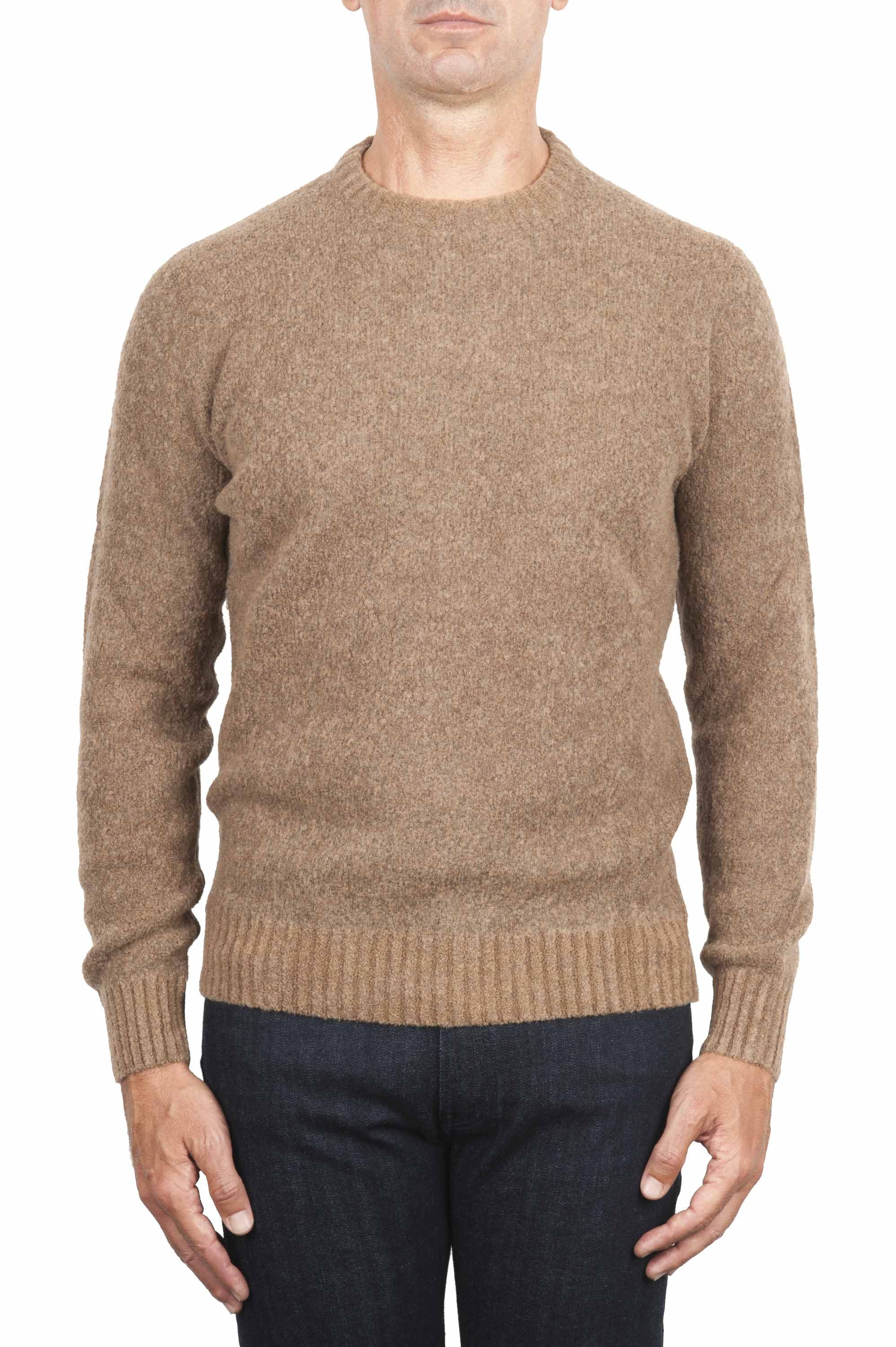 SBU 01470 Beige crew neck sweater in boucle merino wool extra fine 01