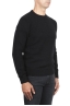 SBU 01471 Black crew neck sweater in boucle merino wool extra fine 02