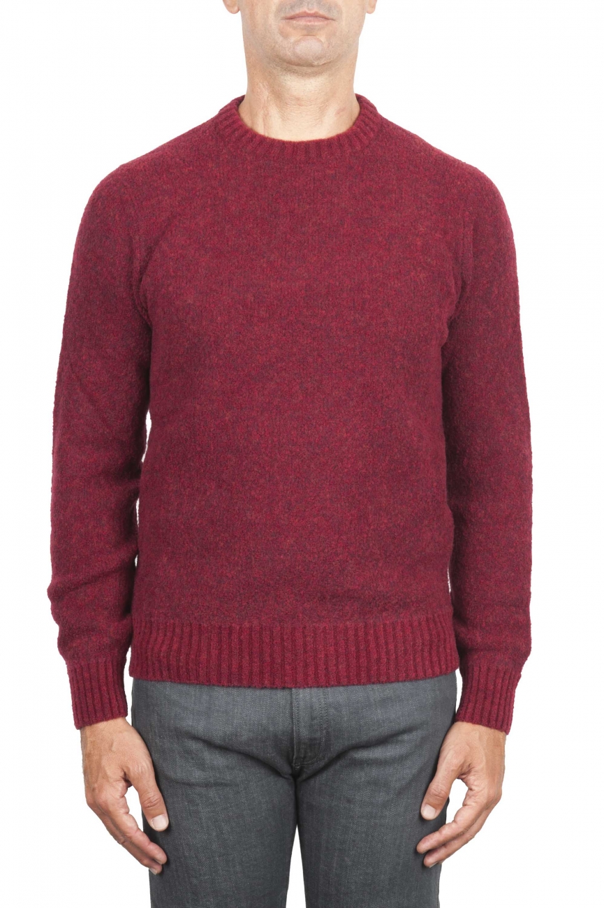 SBU 01472 Red crew neck sweater in boucle merino wool extra fine 01
