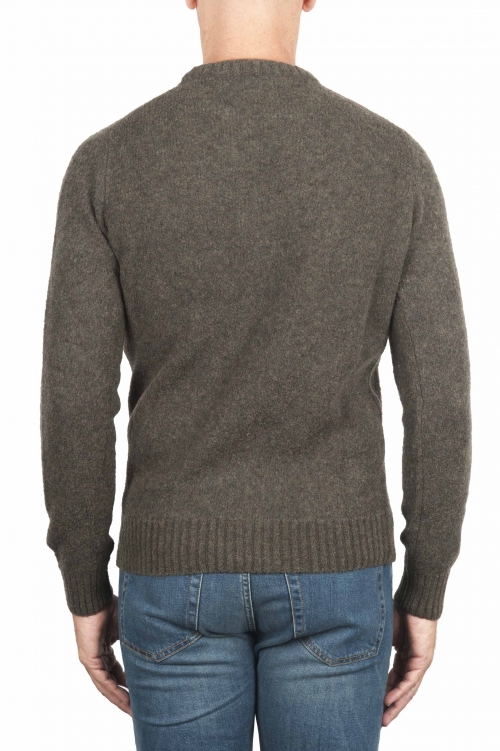 SBU 01473 Green crew neck sweater in boucle merino wool extra fine 01