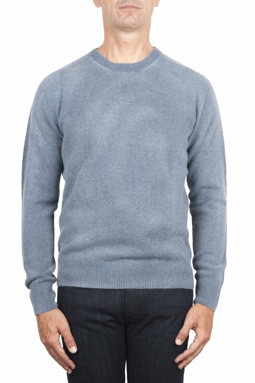 SBU 01475 Suéter de lana azul con cuello redondo, efecto descolorido 01