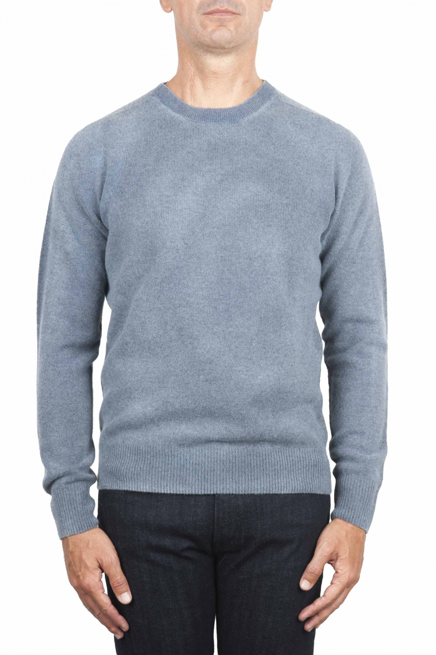 SBU 01475 Blue crew neck wool sweater faded effect 01