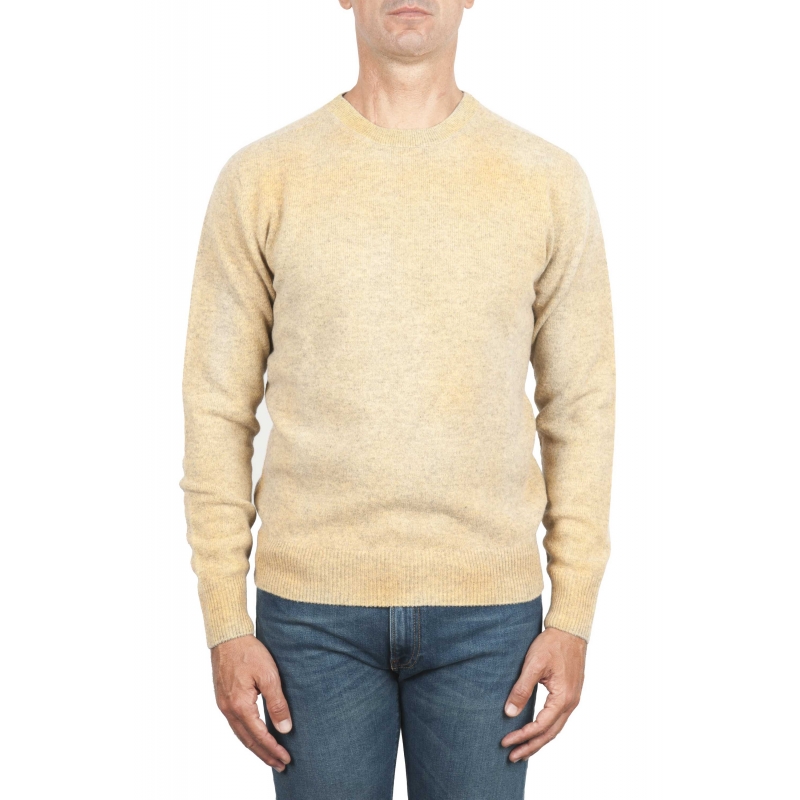 SBU 01476 Yellow crew neck wool sweater faded effect 01
