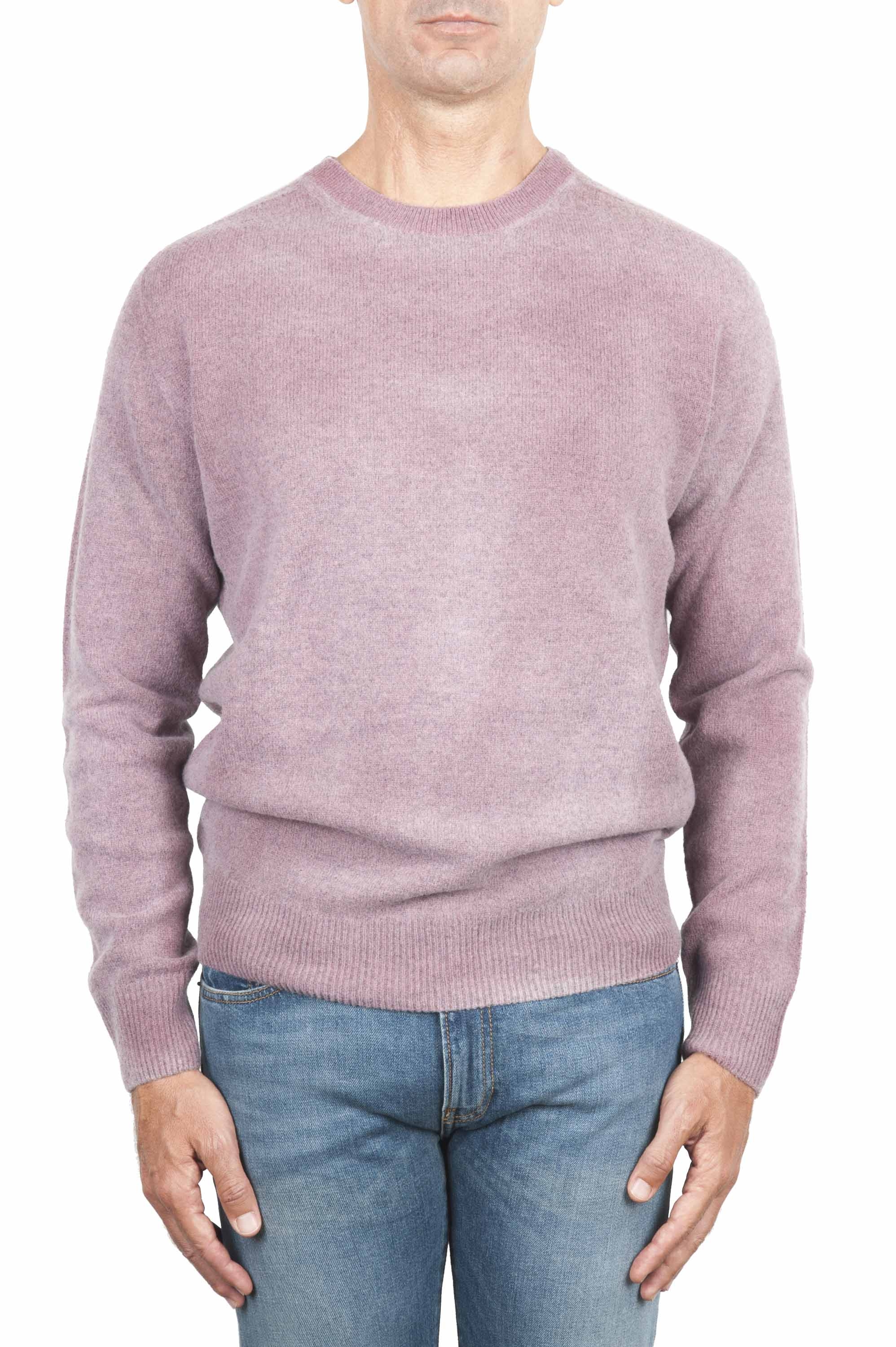 SBU 01481 Pink crew neck wool sweater faded effect 01