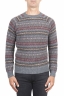 SBU 01490 Grey jacquard crew neck sweater in merino wool extra fine blend 01