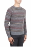 SBU 01490 Grey jacquard crew neck sweater in merino wool extra fine blend 02